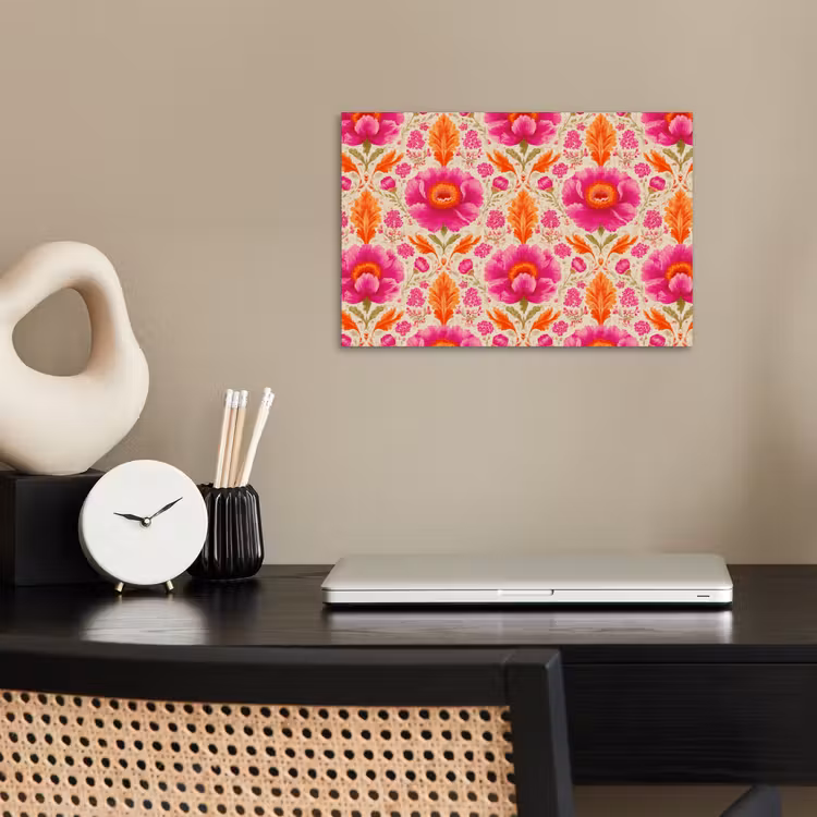 Bloemen - Barok - Roze - Oranje poster papier klein 62 -sfeer1