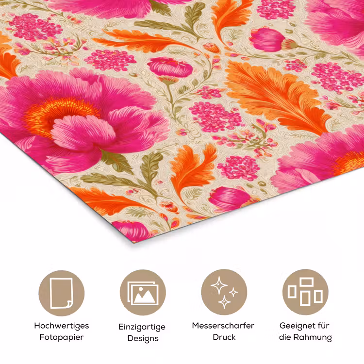 Bloemen - Barok - Roze - Oranje poster papier klein 62 -tcloseup_DE