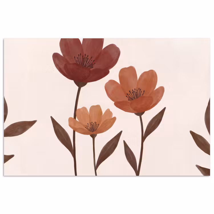 Bloemen - Abstract - Modern - Bruin - Decoratief poster papier klein -3d