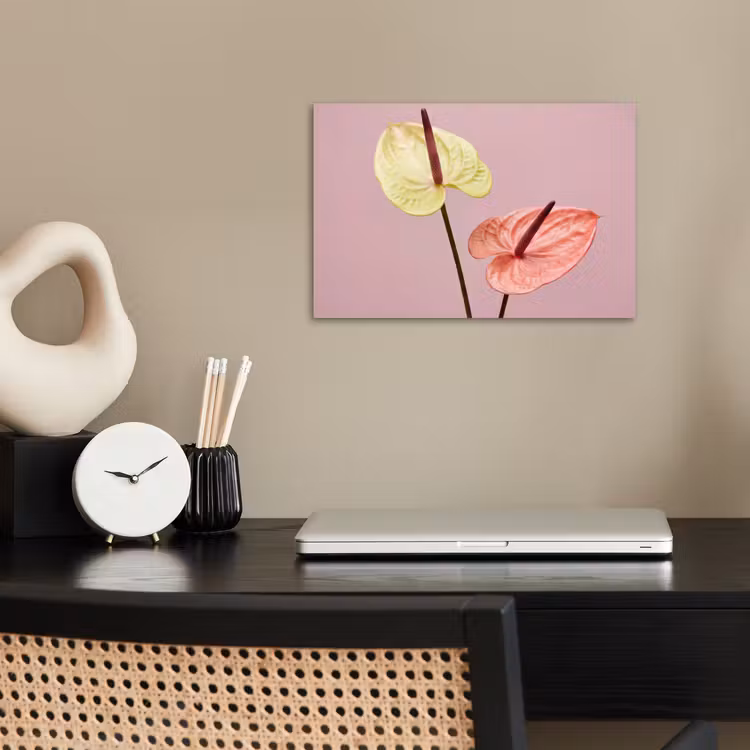 Bloemen - Anthuriums - Geel - Roze poster papier klein -sfeer1