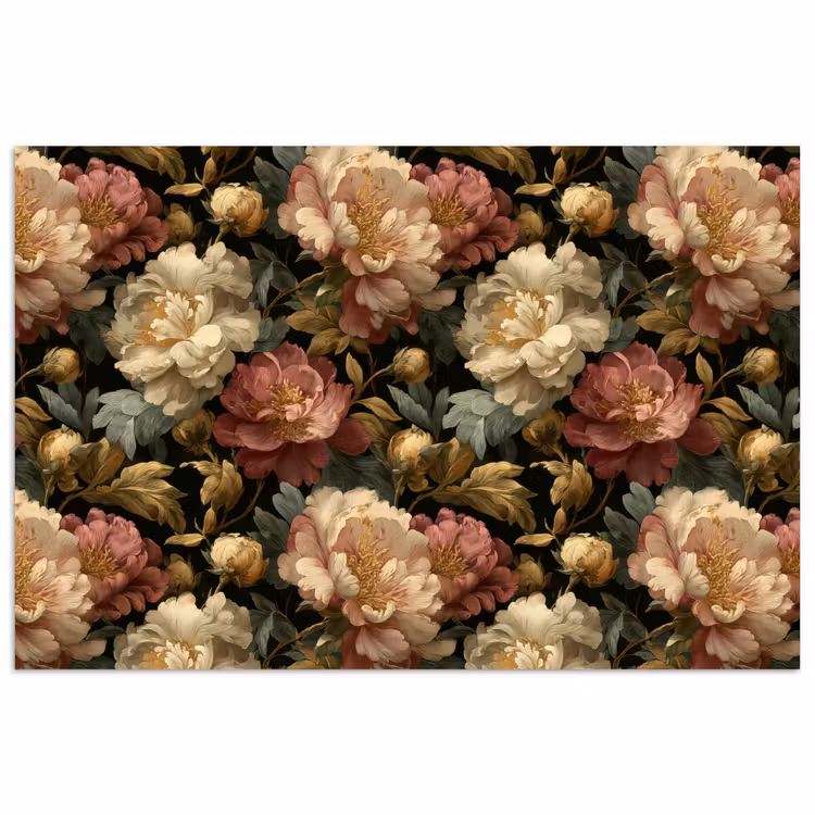 Bloemen - Barok - Patroon - Roze - Crème poster papier klein 62 -3d