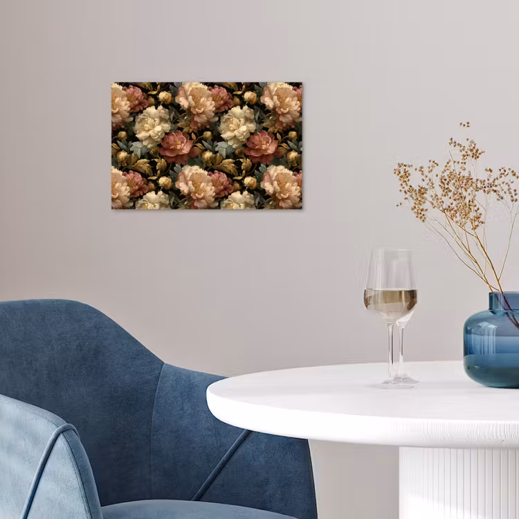 Bloemen - Barok - Patroon - Roze - Crème poster papier klein 62 -sfeer3