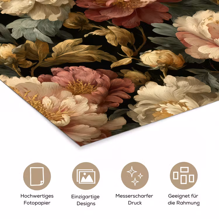 Bloemen - Barok - Patroon - Roze - Crème poster papier klein 62 -tcloseup_DE