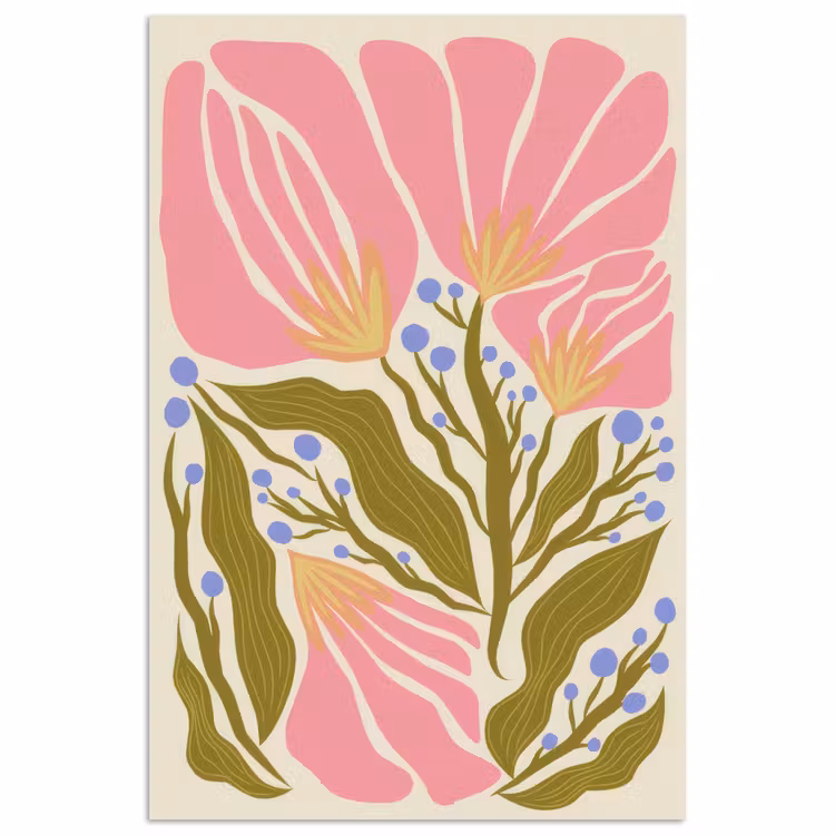 Bloemen - Bladeren - Abstract - Roze poster papier klein -3d