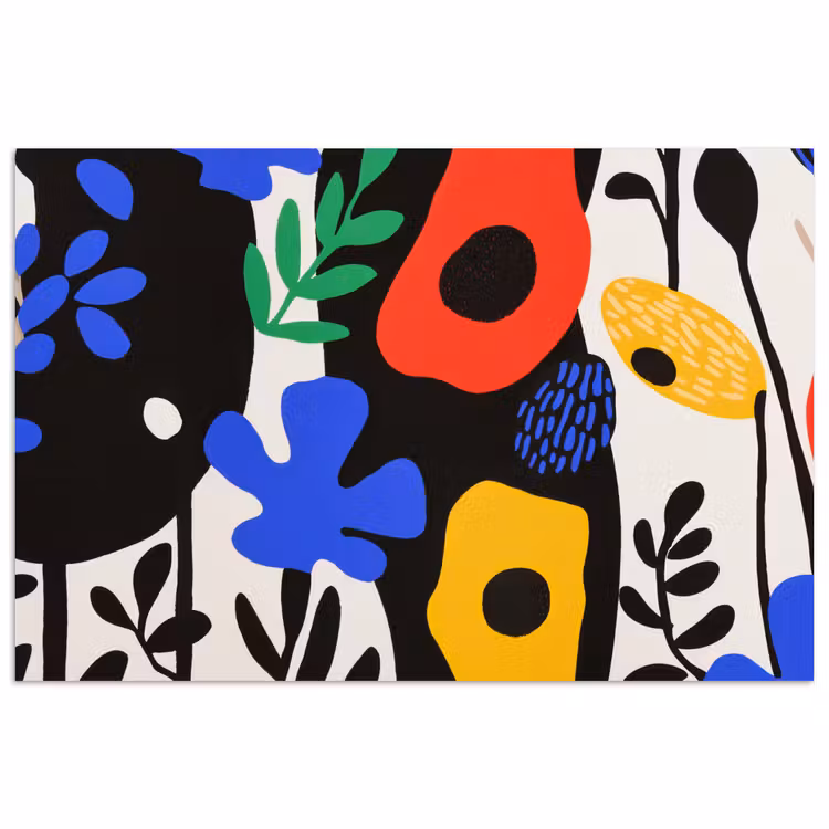 Bloemen - Bladeren - Abstract - Zwart poster papier klein -3d