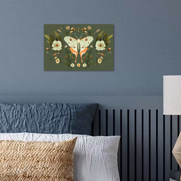 Bloemen - Bladeren - Olijfgroen - Vlinder poster papier klein -sfeer2