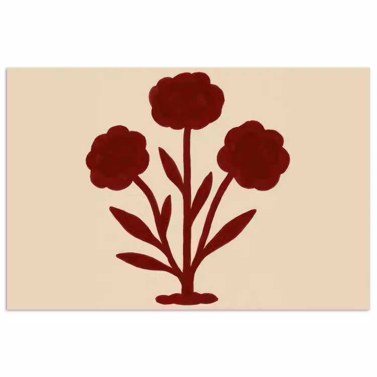 Bloemen - Bladeren - Rood - Minimalistisch poster papier klein -3d