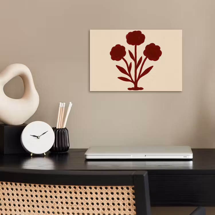 Bloemen - Bladeren - Rood - Minimalistisch poster papier klein -sfeer1