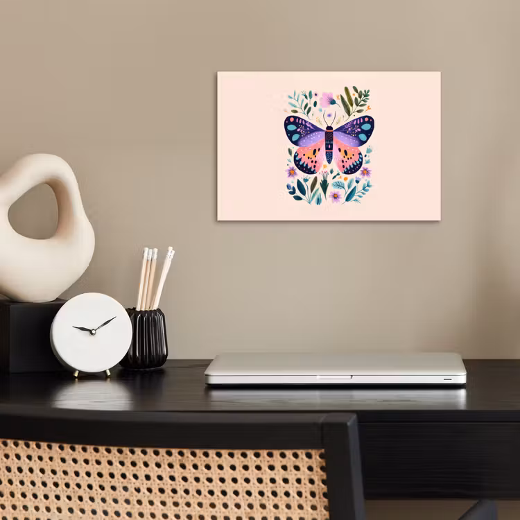 Bloemen - Bladeren - Vlinder - Kleurrijk poster papier klein -sfeer1