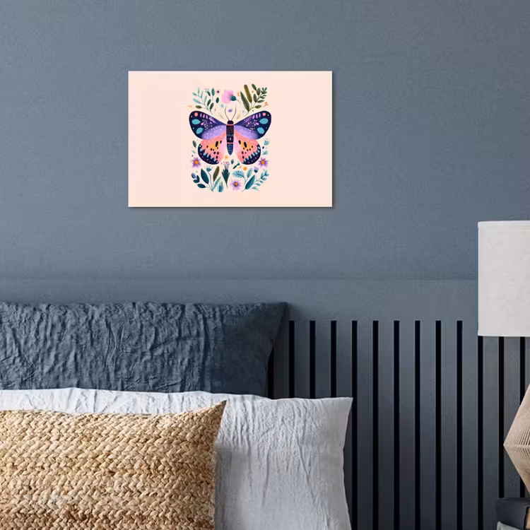 Bloemen - Bladeren - Vlinder - Kleurrijk poster papier klein -sfeer2