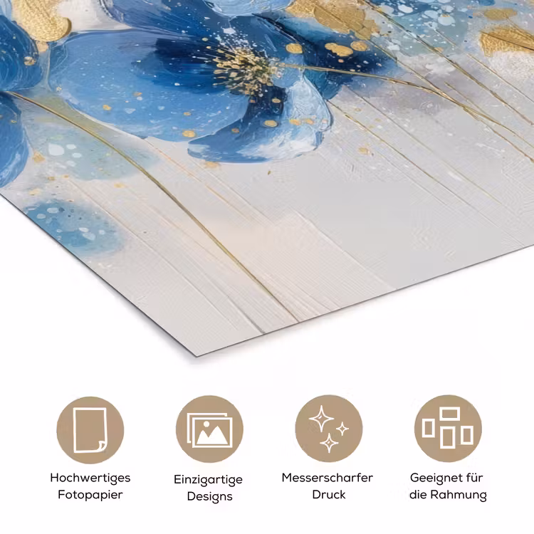 Bloemen - Blauw - Abstract poster papier klein -tcloseup_DE