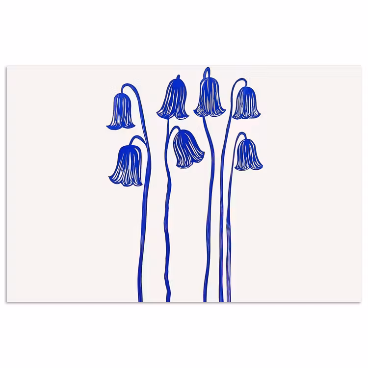 Bloemen - Blauw - Lijnen - Bloemblaadjes poster papier klein -3d