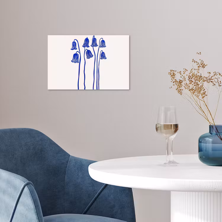Bloemen - Blauw - Lijnen - Bloemblaadjes poster papier klein -sfeer3