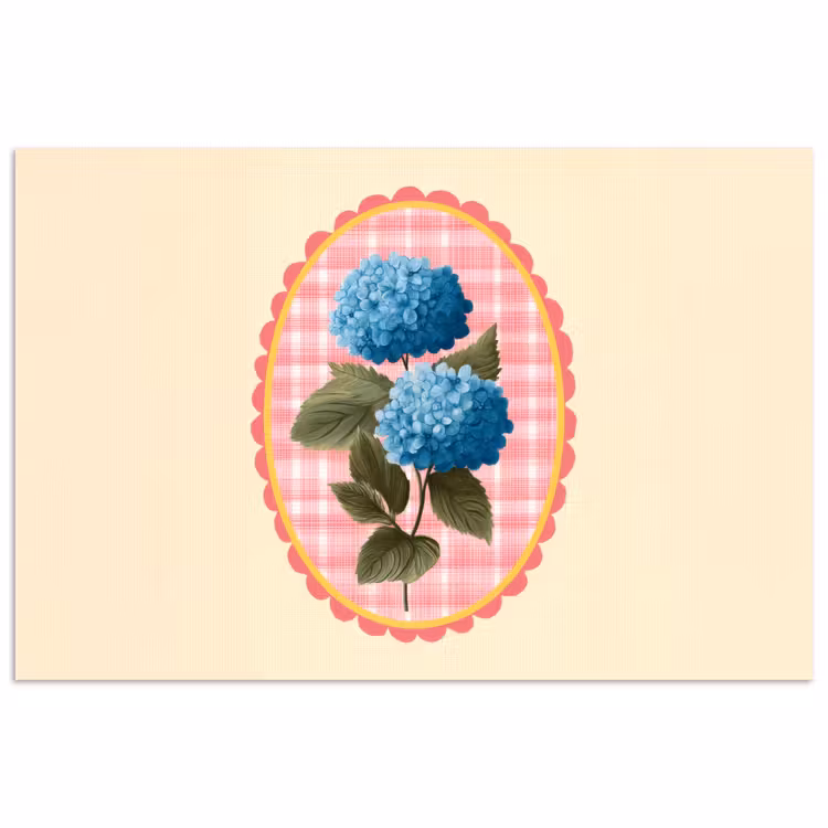 Bloemen - Blauw - Lijst - Bladeren poster papier klein -3d
