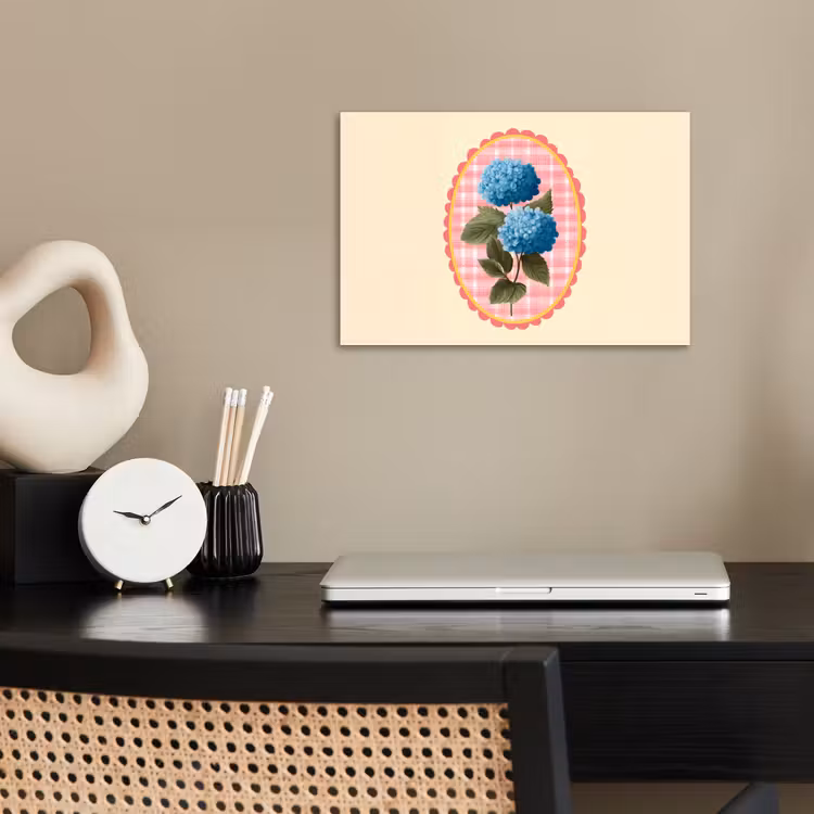 Bloemen - Blauw - Lijst - Bladeren poster papier klein -sfeer1
