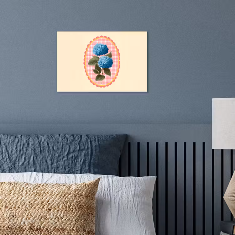 Bloemen - Blauw - Lijst - Bladeren poster papier klein -sfeer2