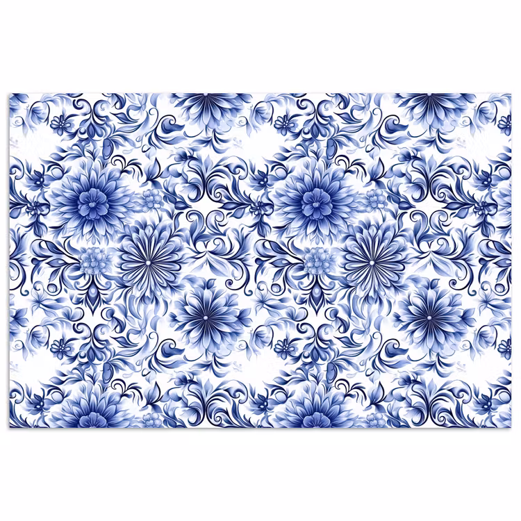 Bloemen - Blauw - Patroon - Wit poster papier klein 62 -3d