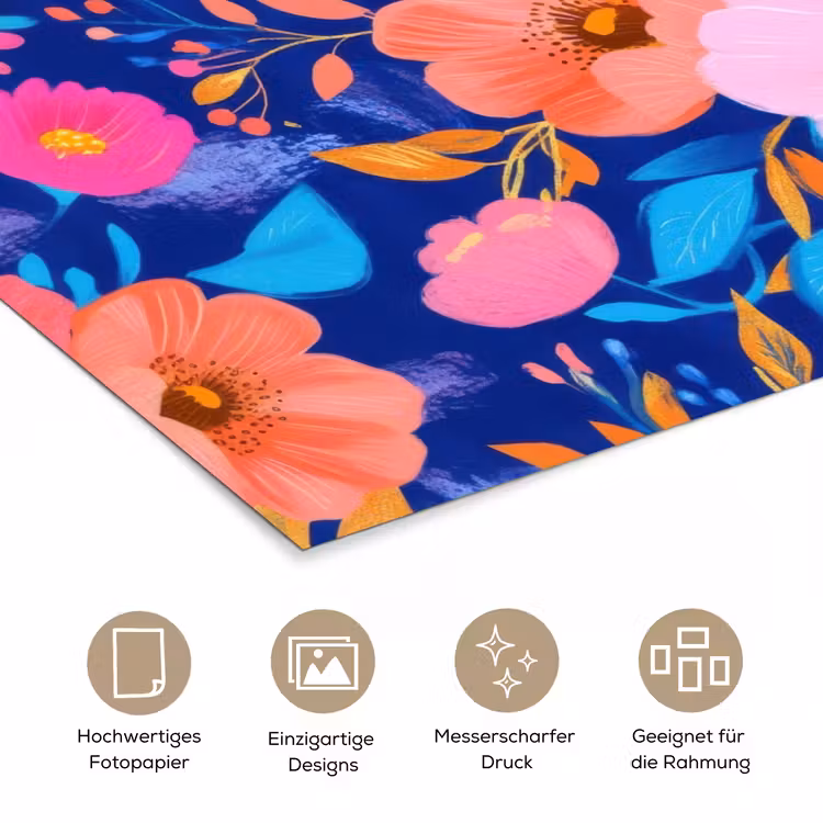 Bloemen - Blauw - Roze poster papier klein -tcloseup_DE