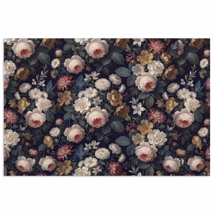 Bloemen - Boeket - Botanisch - Vintage - Donkere achtergrond poster papier klein -3d