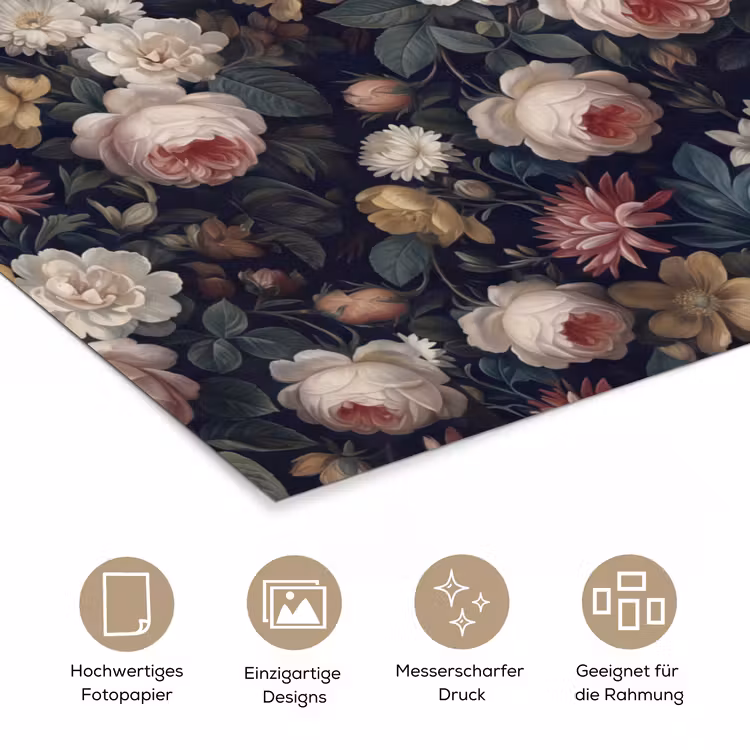 Bloemen - Boeket - Botanisch - Vintage - Donkere achtergrond poster papier klein -tcloseup_DE