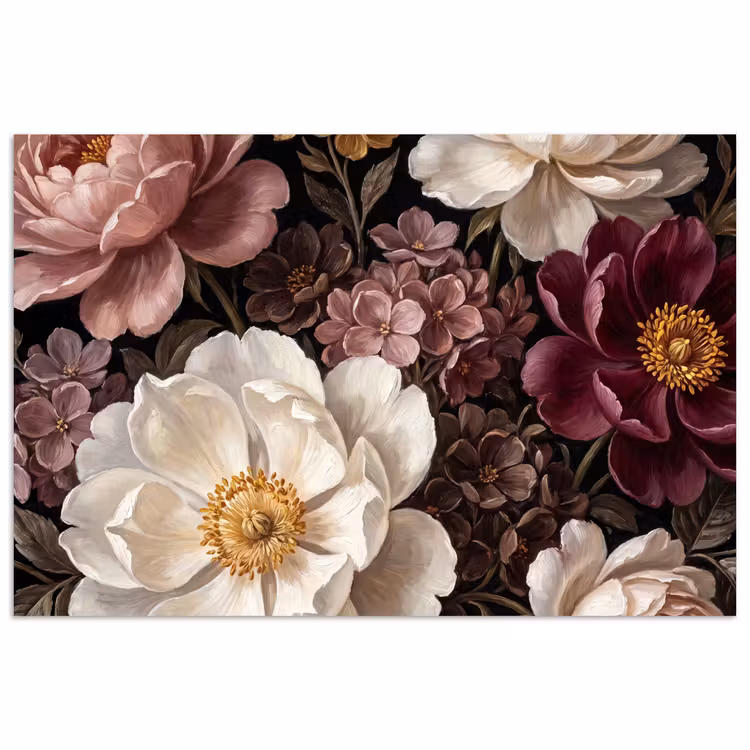 Bloemen - Boeket - Klassiek - Donker - Rood poster papier klein -3d