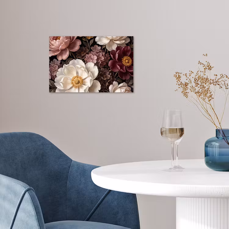Bloemen - Boeket - Klassiek - Donker - Rood poster papier klein -sfeer3