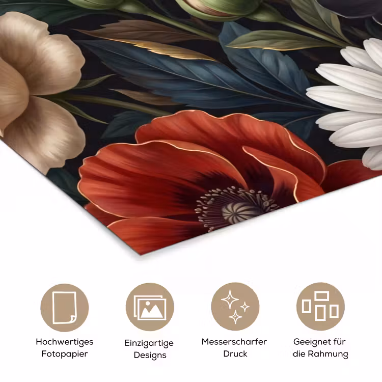 Bloemen - Boeket - Natuur - Klassiek - Weelderig poster papier klein -tcloseup_DE