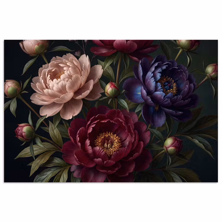 Bloemen - Boeket - Natuur - Modern - Donker poster papier klein -3d