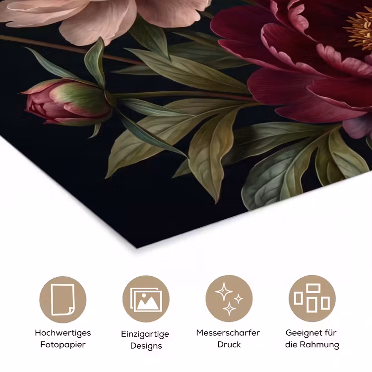Bloemen - Boeket - Natuur - Modern - Donker poster papier klein -tcloseup_DE