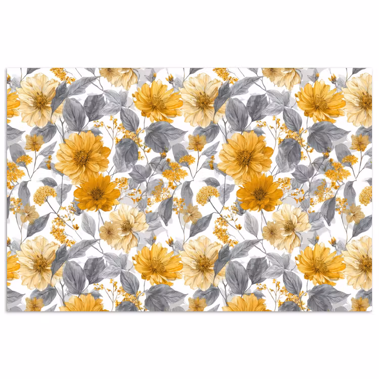 Bloemen - Botanisch - Elegant - Okergeel - Grijs poster papier klein 62 -3d