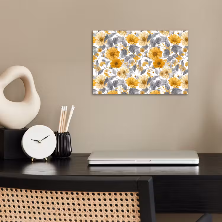 Bloemen - Botanisch - Elegant - Okergeel - Grijs poster papier klein 62 -sfeer1