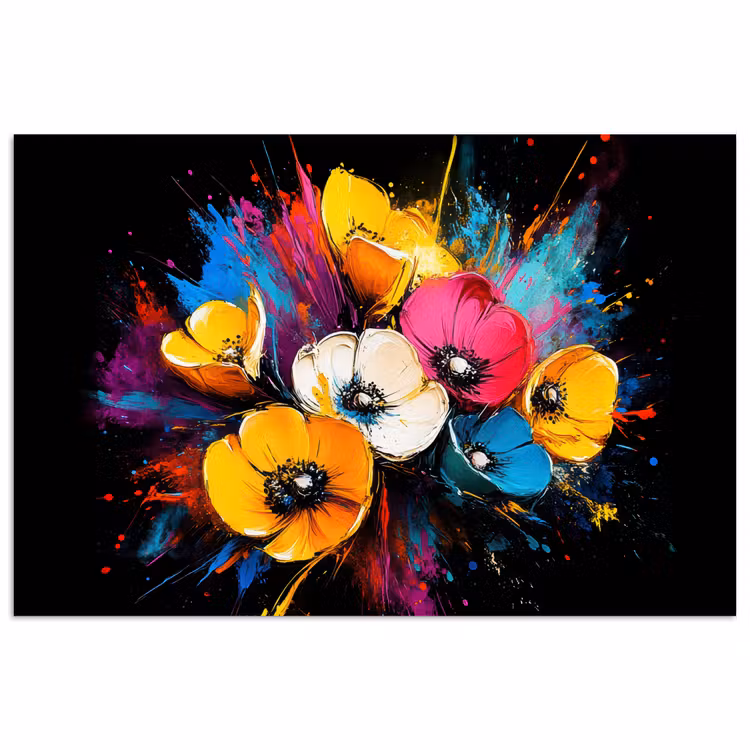 Bloemen - Kleurrijk - Graffiti - Modern - Boeket poster papier klein -3d