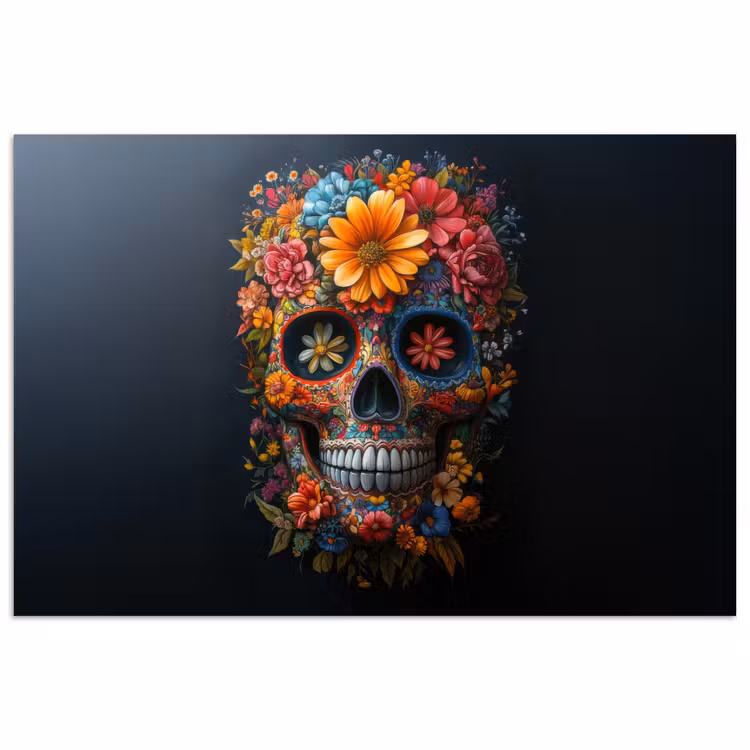 Bloemen - Kleurrijk - Schedel poster papier klein -3d