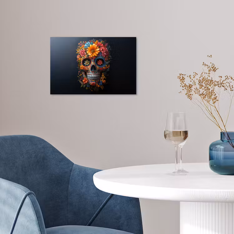 Bloemen - Kleurrijk - Schedel poster papier klein -sfeer3