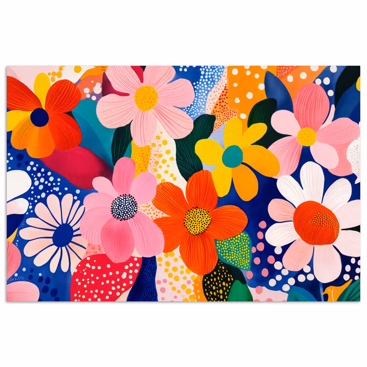 Bloemen - Kleurrijk - Stippen poster papier klein -3d