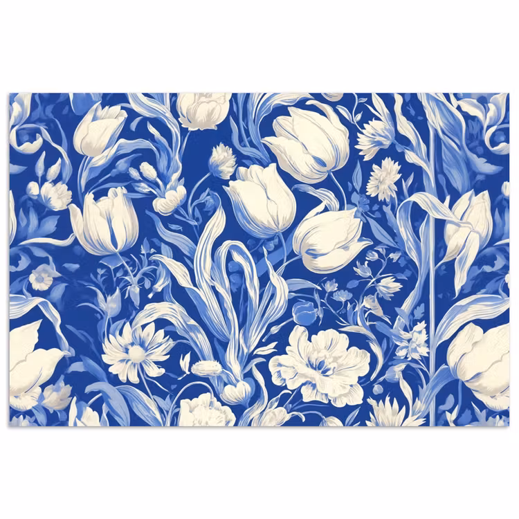 Bloemen - Delfts Blauw - Patroon - Tulp poster papier klein -3d