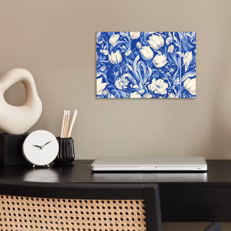 Bloemen - Delfts Blauw - Patroon - Tulp poster papier klein -sfeer1