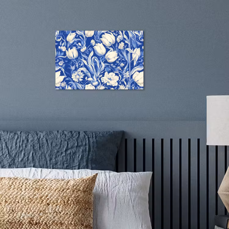 Bloemen - Delfts Blauw - Patroon - Tulp poster papier klein -sfeer2