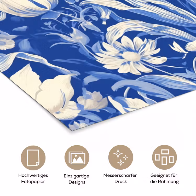 Bloemen - Delfts Blauw - Patroon - Tulp poster papier klein -tcloseup_DE