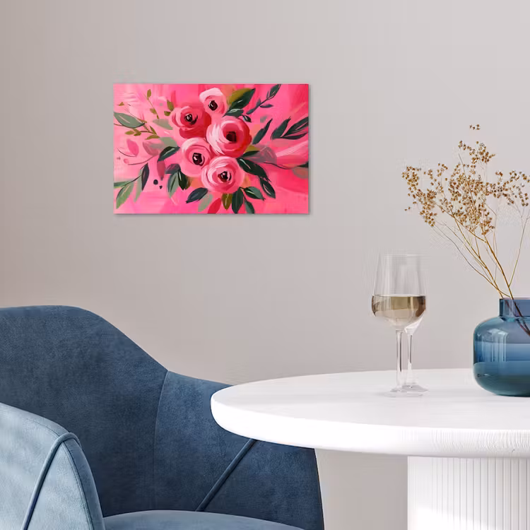 Bloemen - Verf - Roze poster papier klein -sfeer3