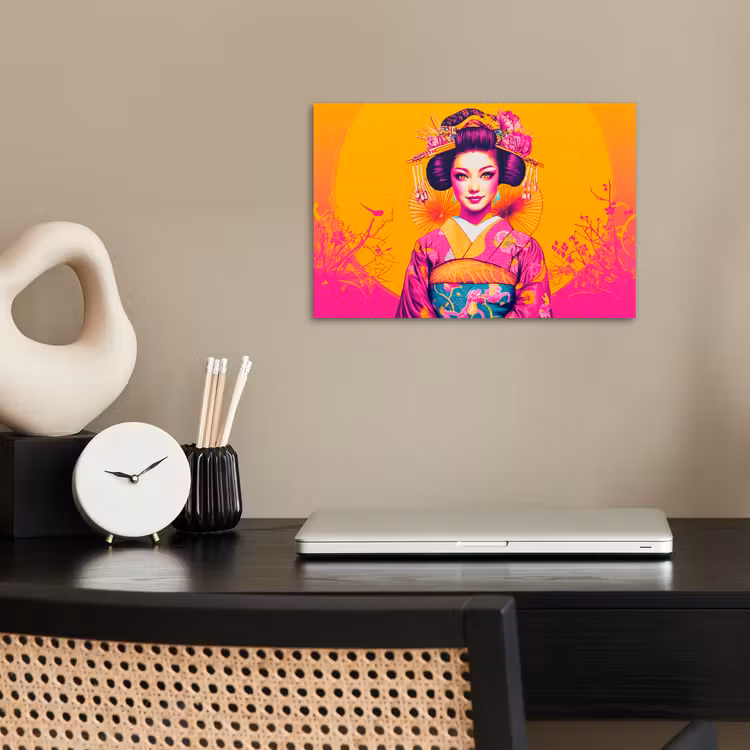 Bloemen - Vrouw - Kimono - Roze poster papier klein -sfeer1