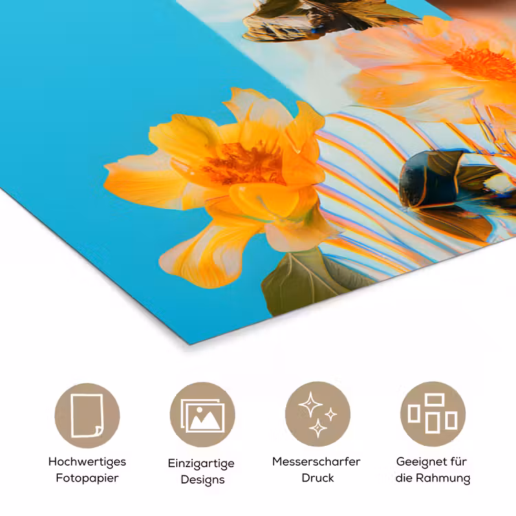 Bloemen - Vrouw - Zonnebril - Blauw poster papier klein -tcloseup_DE