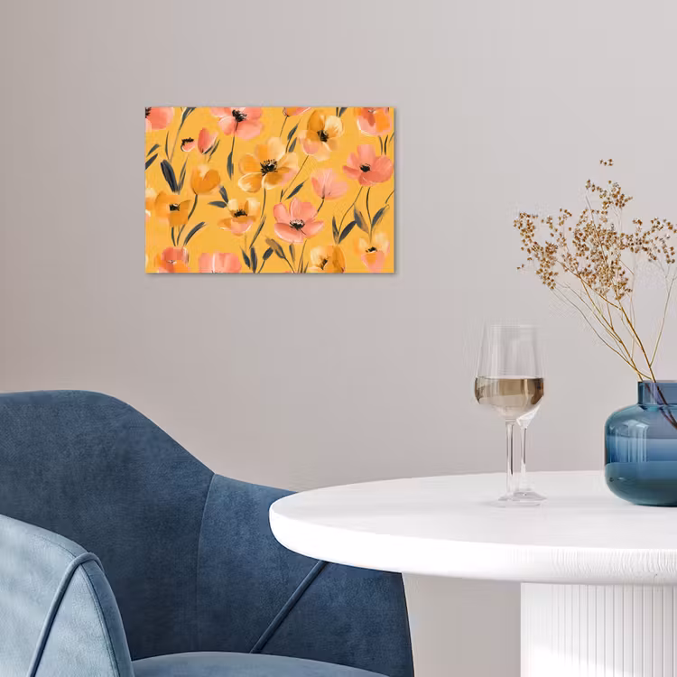 Bloemen - Geschilderd - Geel poster papier klein -sfeer3