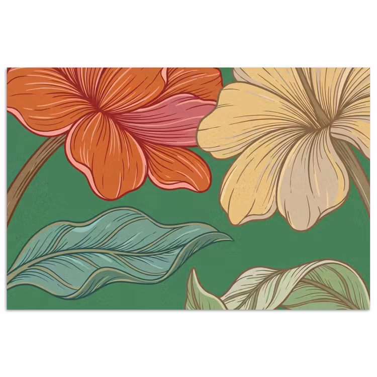 Poster - Blumen – Grün – Illustration - Bloemen - Groen - Illustratie poster papier klein