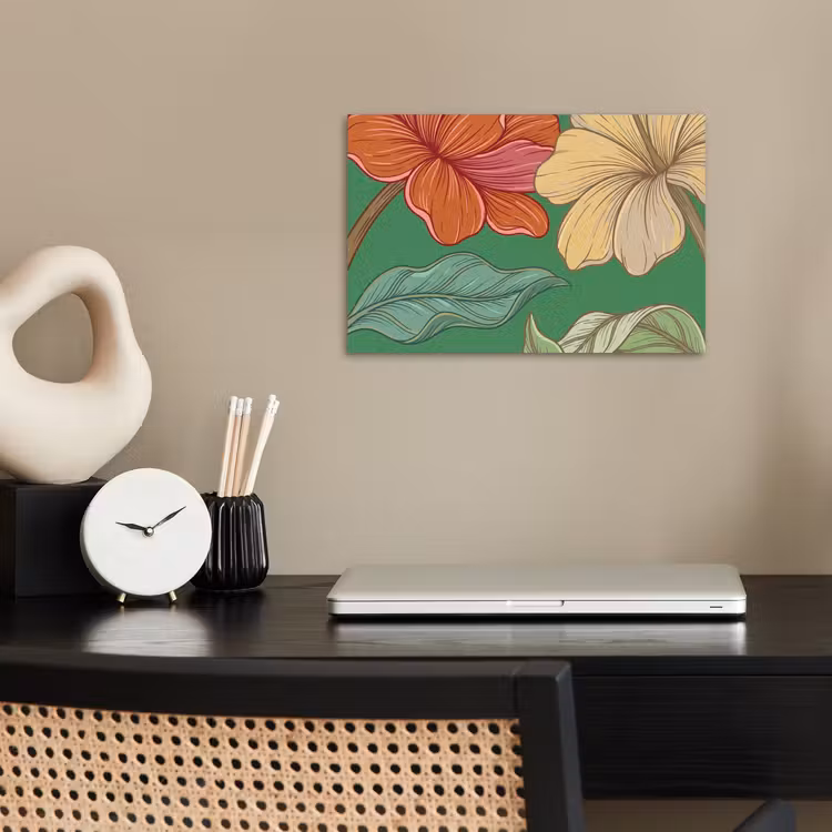 Poster - Blumen – Grün – Illustration - Bloemen - Groen - Illustratie poster papier klein