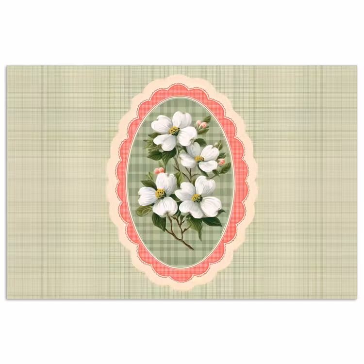 Bloemen - Illustratie - Geruit - Groen poster papier klein -3d