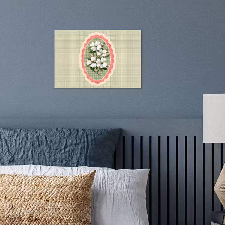 Bloemen - Illustratie - Geruit - Groen poster papier klein -sfeer2
