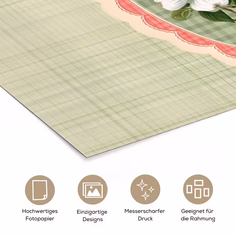 Bloemen - Illustratie - Geruit - Groen poster papier klein -tcloseup_DE
