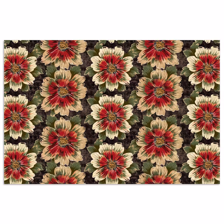 Bloemen - Klassiek - Patroon - Rood poster papier klein 62 -3d