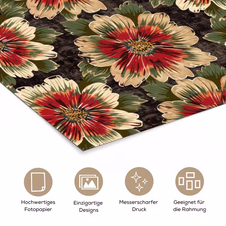 Bloemen - Klassiek - Patroon - Rood poster papier klein 62 -tcloseup_DE